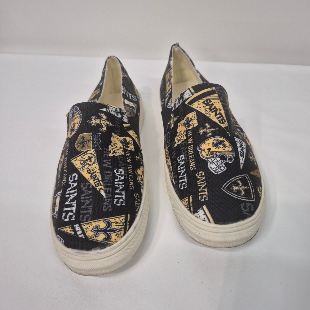 Unbranded New Orleans Saints Slip On Sneakers Womens 10 Black‎ Gold Good